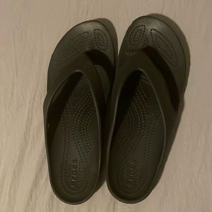 Black croc flip flops